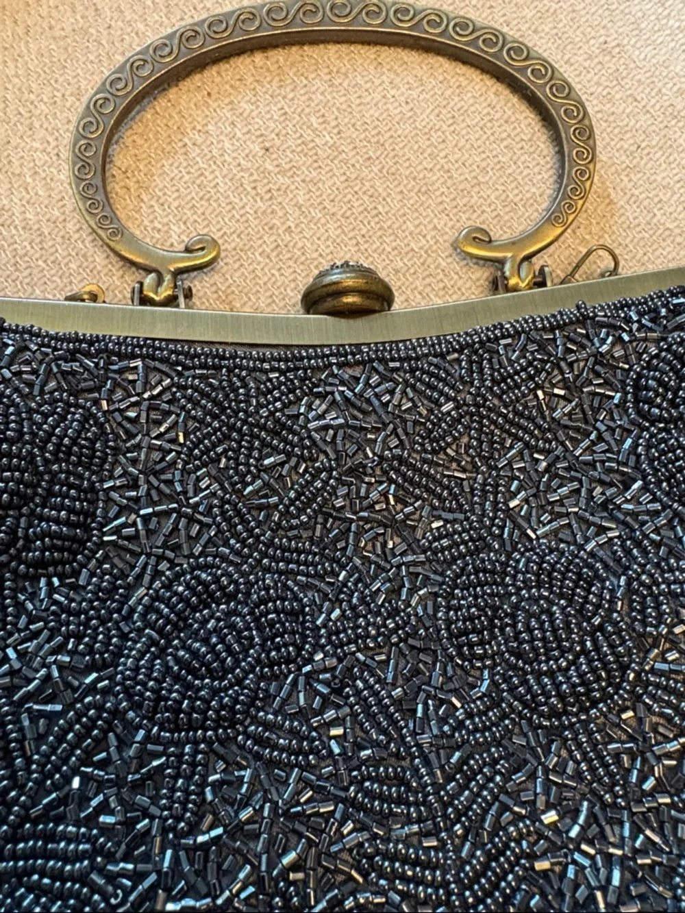 Vintage Beaded Evening Bag - Navy